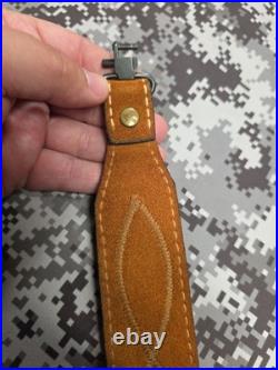 White Stitched Designed Brown Suede Leather Rifle Sling With Swivels