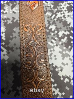 Whitetail Buck Tooled Stitched Leather Suede Backed Rifle Sling With Swivels