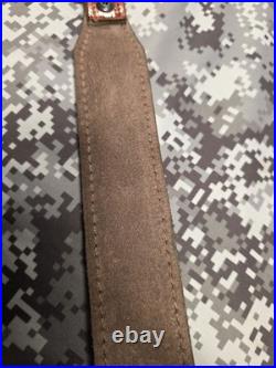 Whitetail Buck Tooled Stitched Leather Suede Backed Rifle Sling With Swivels