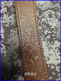 Whitetail Buck Tooled Stitched Leather Suede Backed Rifle Sling With Swivels